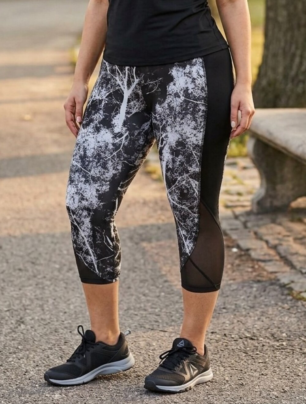AVIA Black & White Tree-Print Active Leggings PLus Size XXL - Picture 3 of 12